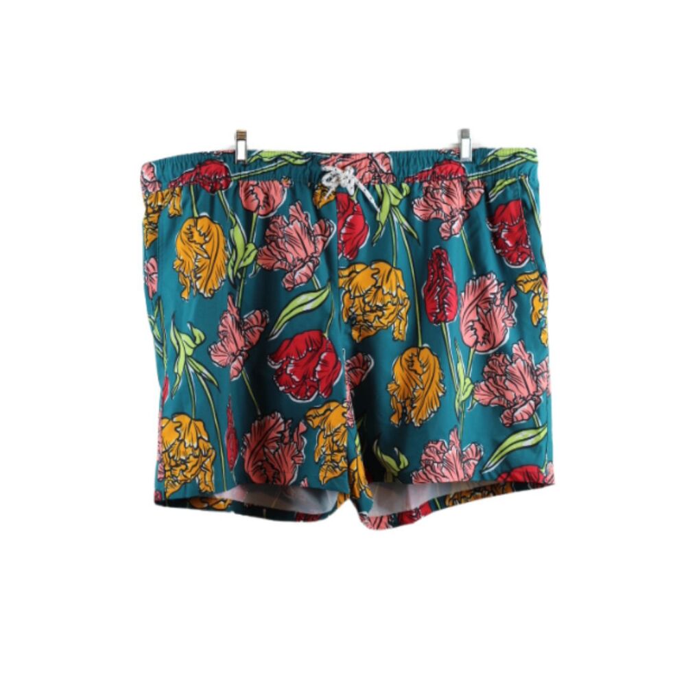 George Above The Knee Blue Green Floral Men's All Guy Swim Short 3XL 008
